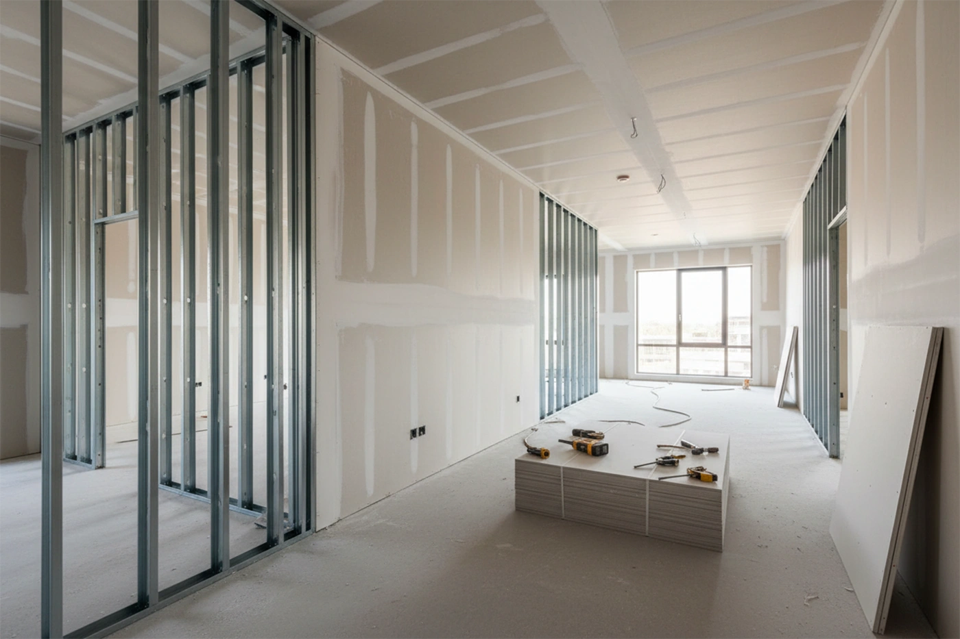 Commercial drywall installation in Caledon with metal stud framing and drywall panels by Express Drywall Services