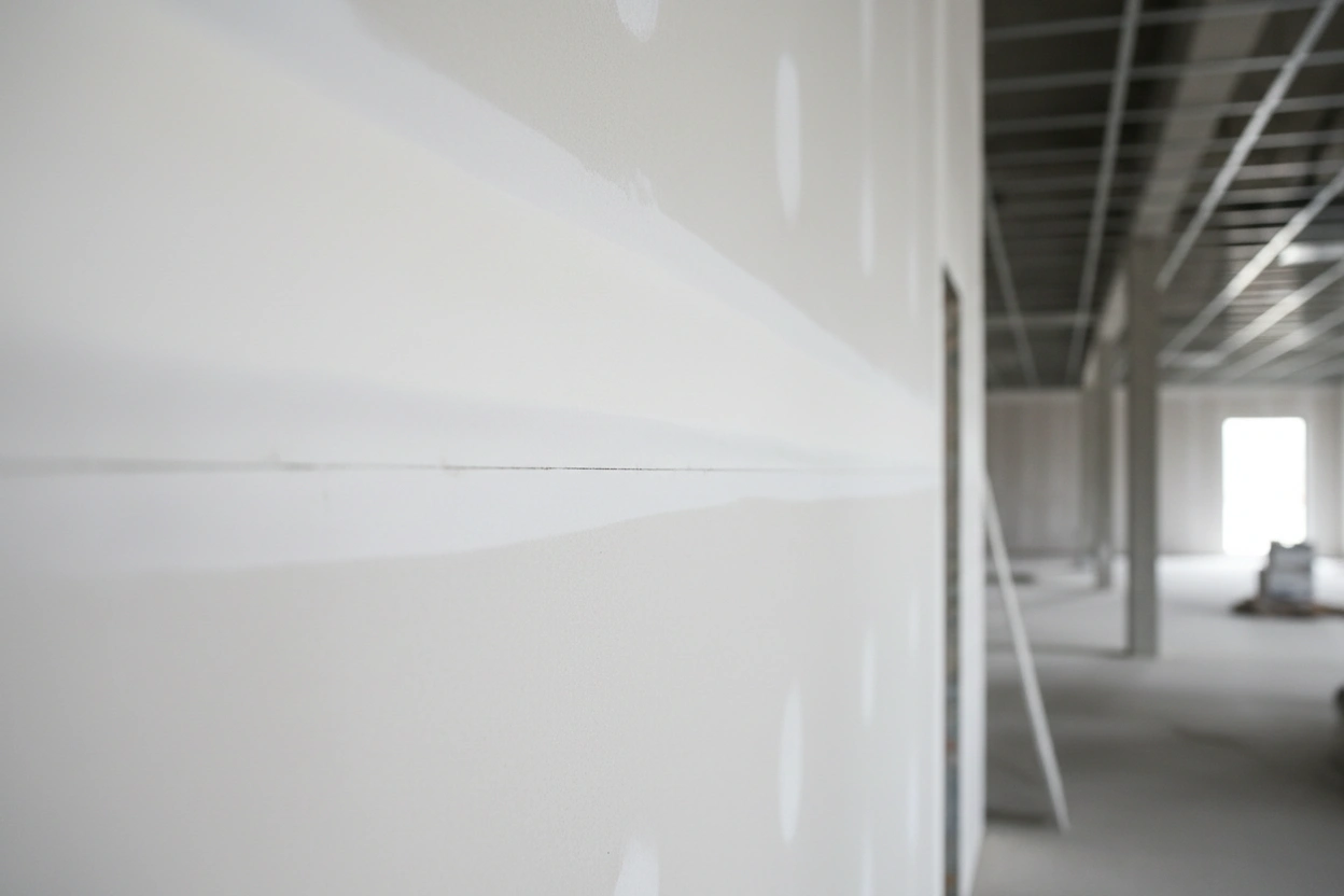 Commercial drywall installation in Aurora featuring precise drywall joint finishing and smooth wall surface by Express Drywall Services