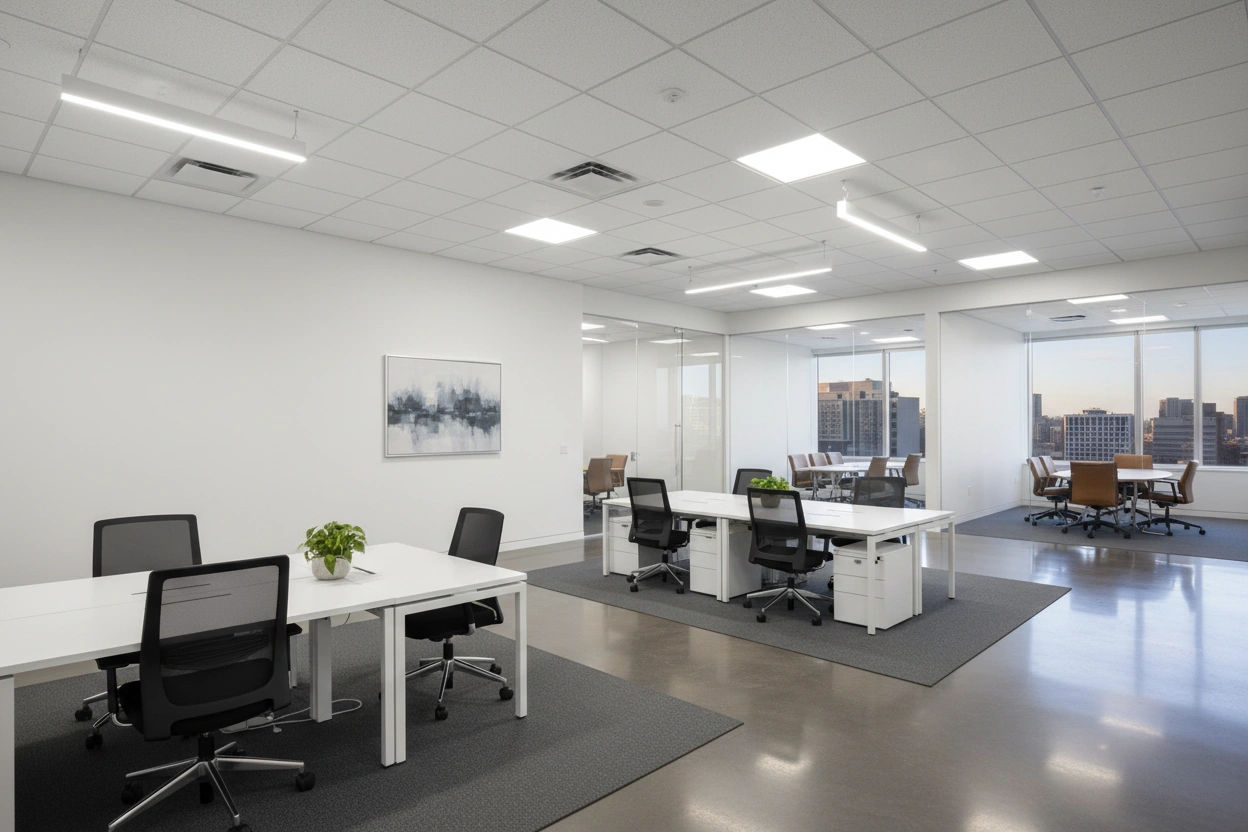 Commercial drywall installation in Oakville highlighting completed office space by Express Drywall Services