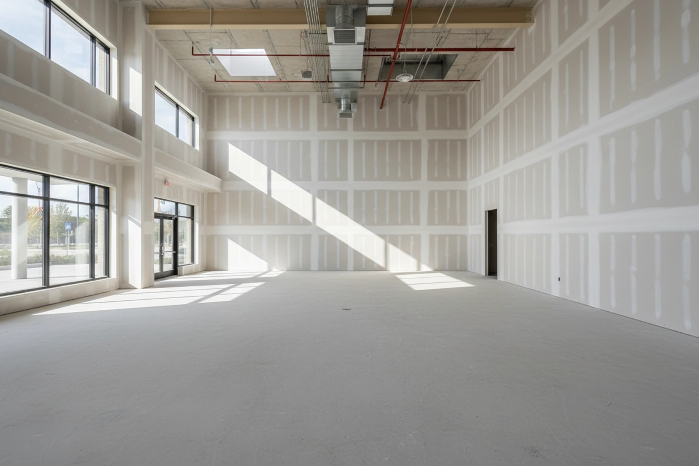 Commercial drywall installation in Orillia large open commercial space by Express Drywall Services