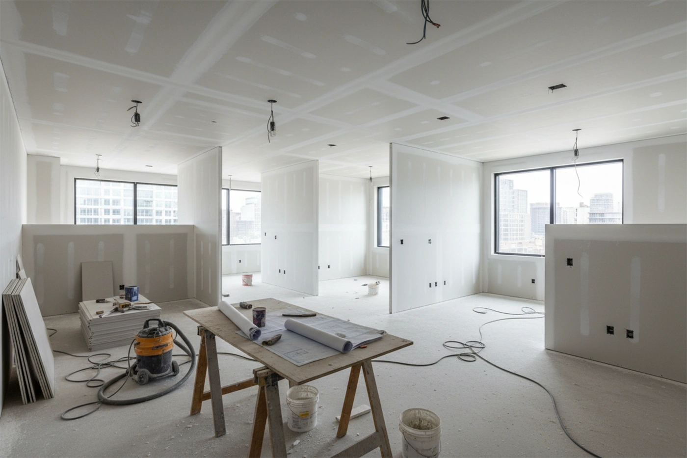 Commercial drywall installation in Midland open office build-out by Express Drywall Services