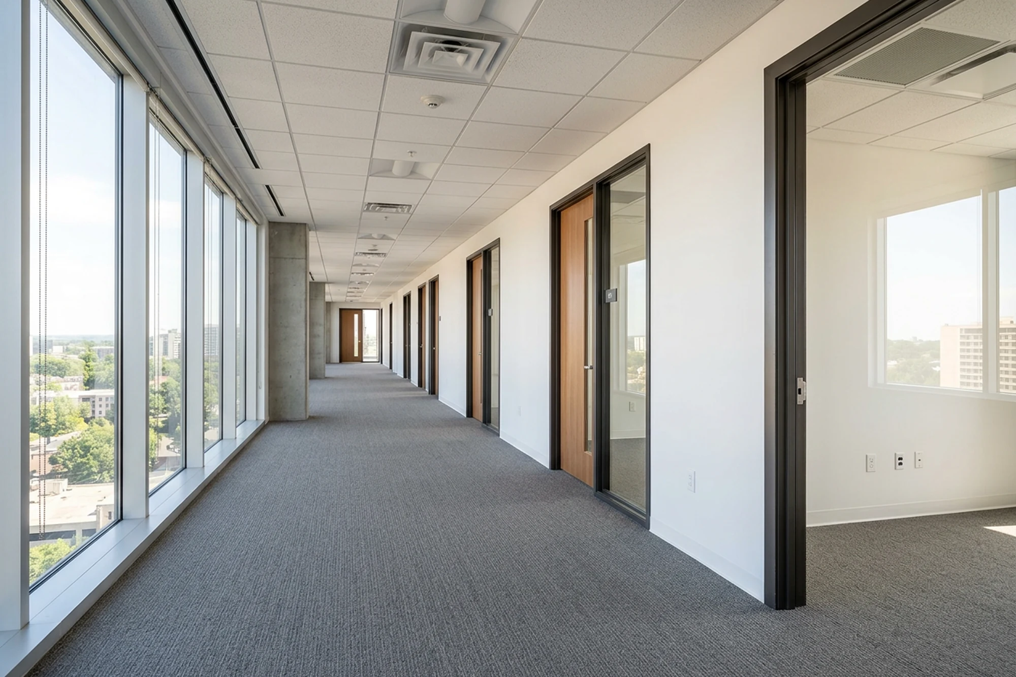 Finished Commercial Drywall Installation with T-Bar Ceiling and Metal Door Frames in Orillia, Ontario | Express Drywall Services