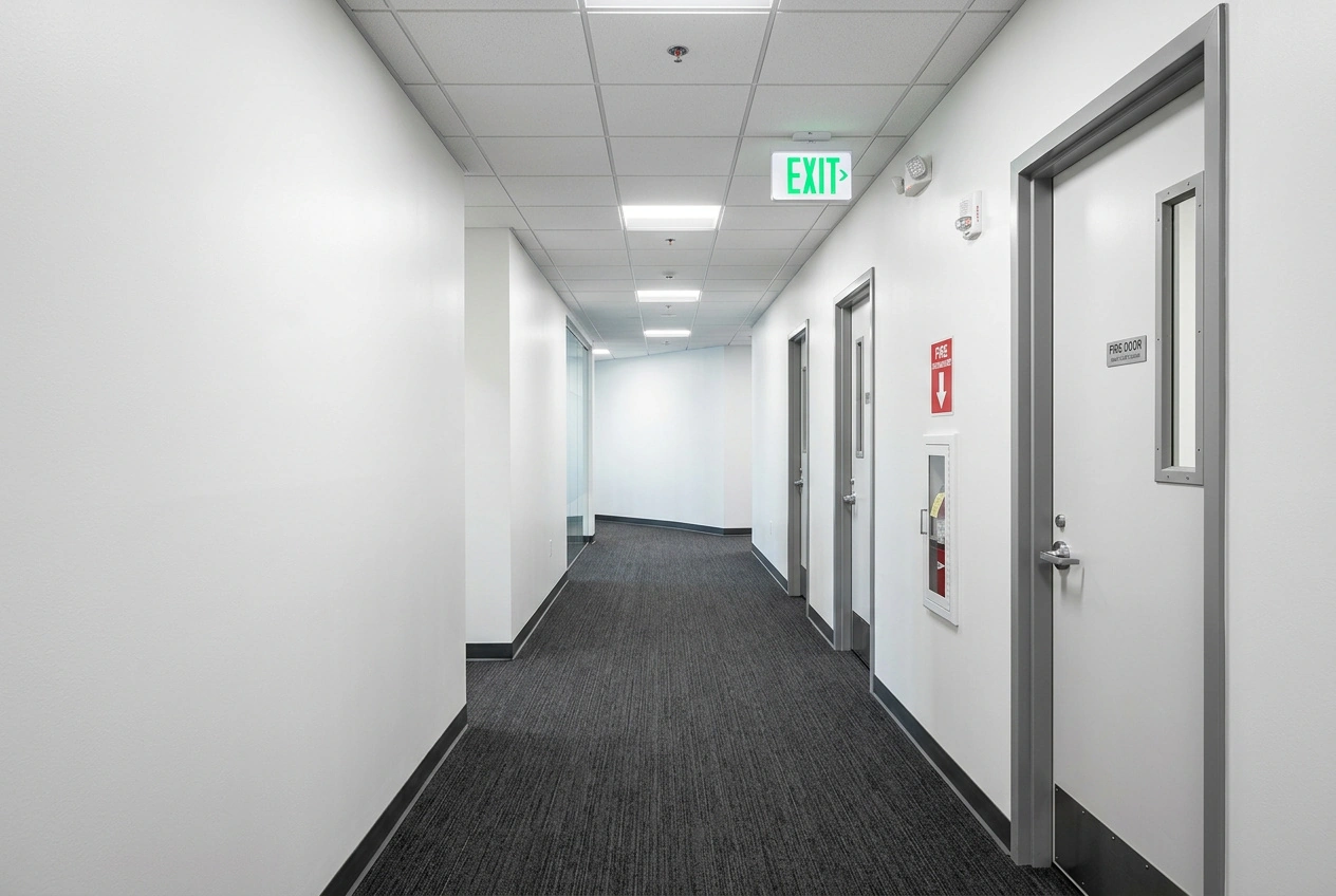 Finished Commercial Fire-Resistant Drywall and Metal Fire Door Installation in Caledon, Ontario | Express Drywall Services