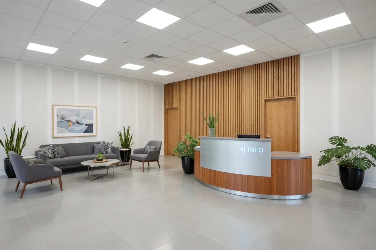 Finished Commercial Drywall Installation in Office Reception Area in Milton, Ontario | Express Drywall Services